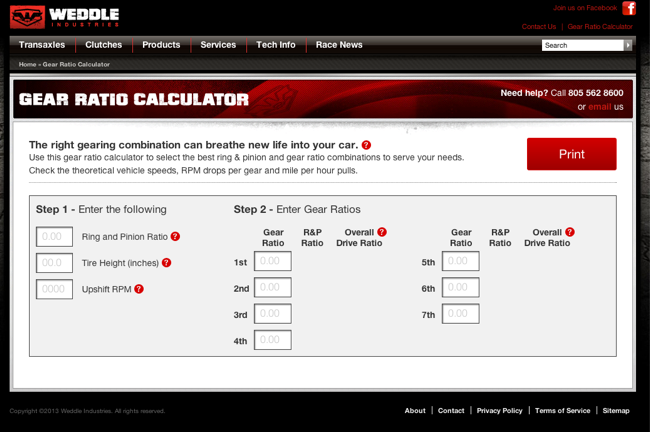Gear Ratio Calculator for Weddle Industries